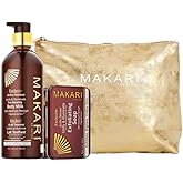 MAKARI Exclusive Skin Care 2-Piece Gift Set | Self-Care Kit with Body Milk Lotion with Organiclarine & Exfoliating Soap | Beauty Gift Set for Women with Free Makeup Bag