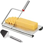 OFFAXE Cheese Slicer, Stainless Steel Cheese Cutter Board and Measuring Grids, Multipurpose Cheese Cutter for Block Cheese, Butter, Sausages, Fruits Kitchen Gadget Cheese Tool