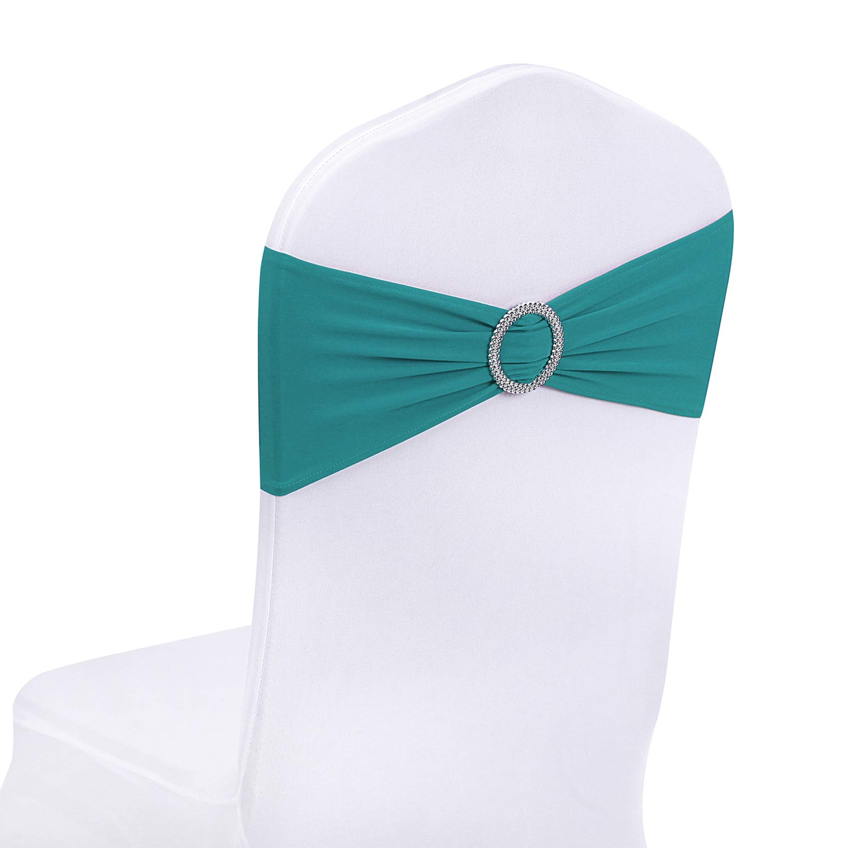 Peomeise 50pcs Turquoise Spandex Chair Sashes with Buckle Slider for Wedding, Party Decoration