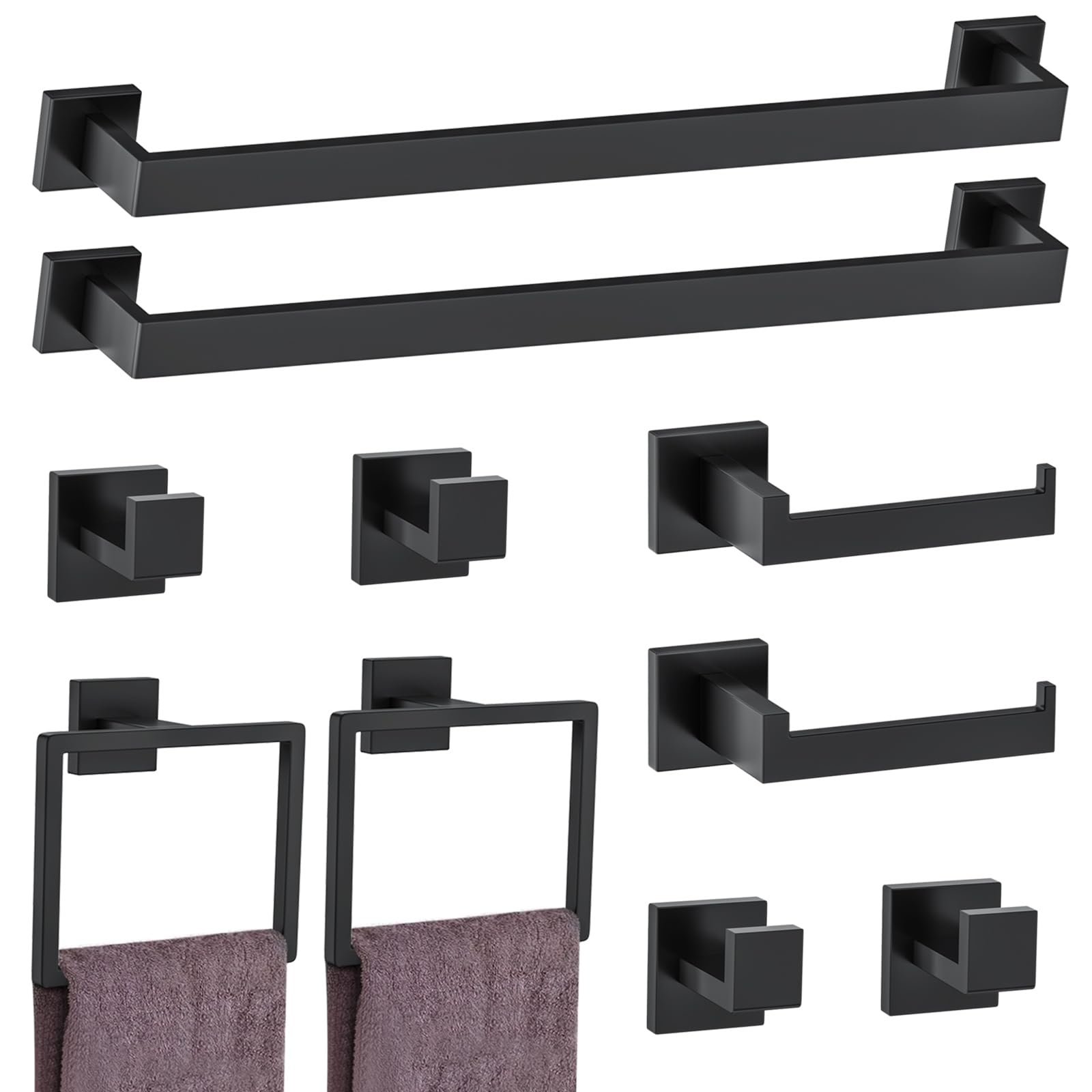 Photo 1 of 10-Piece Matte Black Bathroom Hardware Accessories Set Black Towel Bar Set Towel Holder Set Stainless Steel Wall-Mounted Towel Rack Set for Bathroom,23.6 Inch Towel Bar