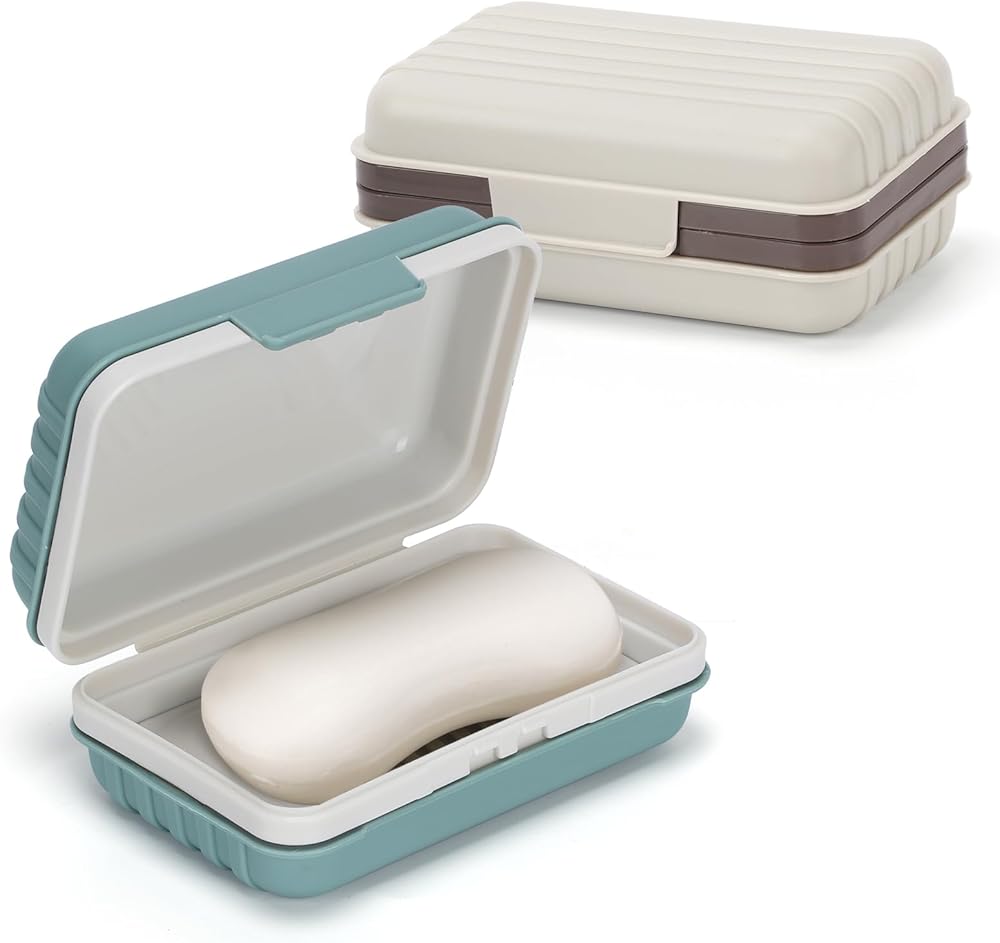 Ceecysaa 2 Pack Travel Soap Holders, Leakproof Soap Container with Lid, Portable Bar Soap Holder with Removable Draining Laye