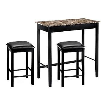 Pub Table Black Breakfast Bar Stool Dining Set Marble Top Faux