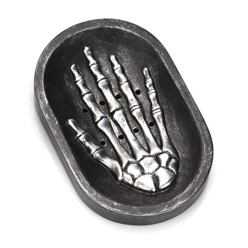 Skeleton Design Soap Dish Holder Soap Drainer Tray Dark Style Decor Gothic Skull Hand Soap Organizer for Kitchen Sink Bathroom Shower Home Hotel Office
