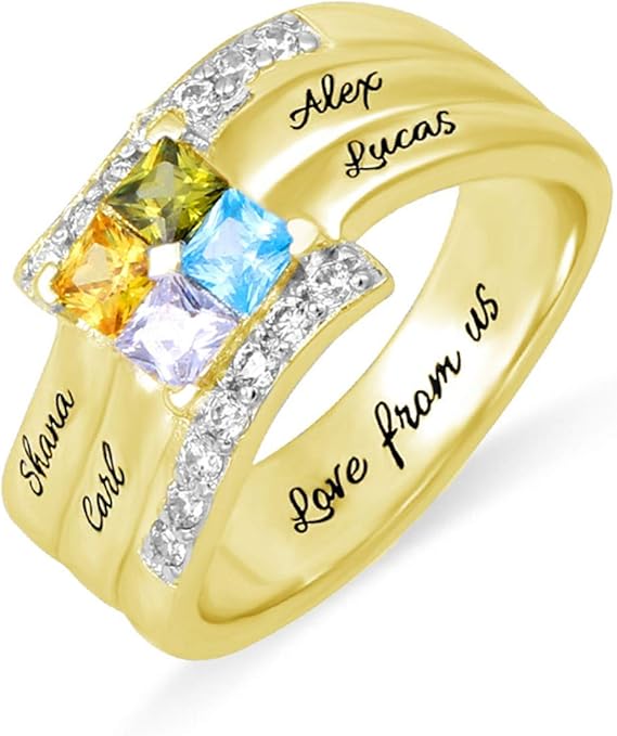 Grandma Rings with 4 Simulated Birthstones Personalized Family Jewelry