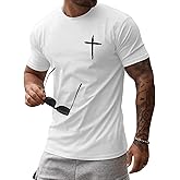 iudam Mens Short Sleeve Cotton T-Shirts Crew Neck Jesus Cross Printed Shirts Faith Christ Shirts