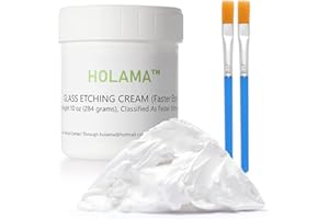 HOLAMA Improved Etching Cream for Glass Kit - 10oz Thicker, Smoother Formula - Include 2 Brushes, 8 Cultural Glass Etching Stencils, Protective Inner Lid - Ideal for Any Glass, Ceramic and Mirror Etching