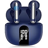 Wireless Earbuds, Bluetooth 5.4 Headphones HiFi Stereo, Ear Buds with 50H Playback, LED Display Wireless Earphones Clear Calls, IP7 Waterproof, Bluetooth Earbuds for Laptop/Phones/Sports, Navy Blue