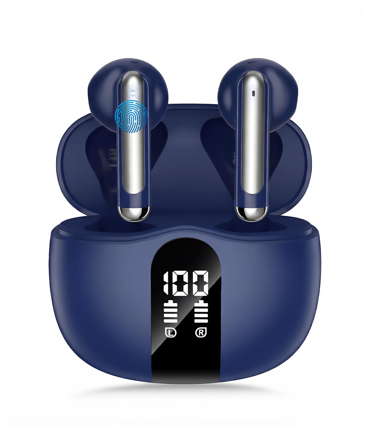 Wireless Earbuds, Bluetooth 5.4 Headphones HiFi Stereo, Ear Buds with 50H Playback, LED Display Wireless Earphones Clear Calls, IP7 Waterproof, Bluetooth Earbuds for Laptop/Phones/Sports, Navy Blue Image