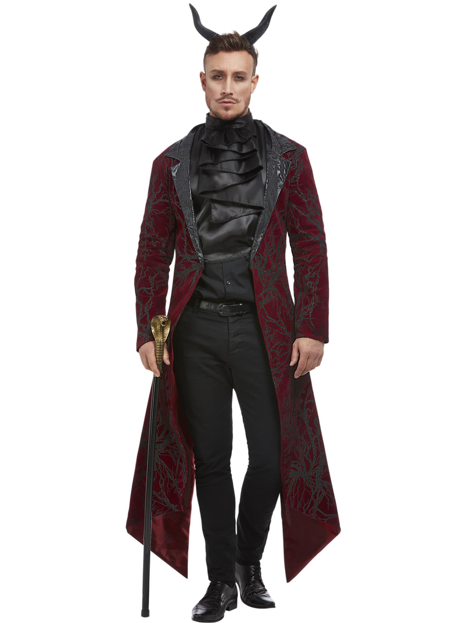 Smiffys Deluxe Devil Costume, Red Jacket, Cravat & Horns, Halloween Adult Fancy Dress, Devil Dress Up Costumes