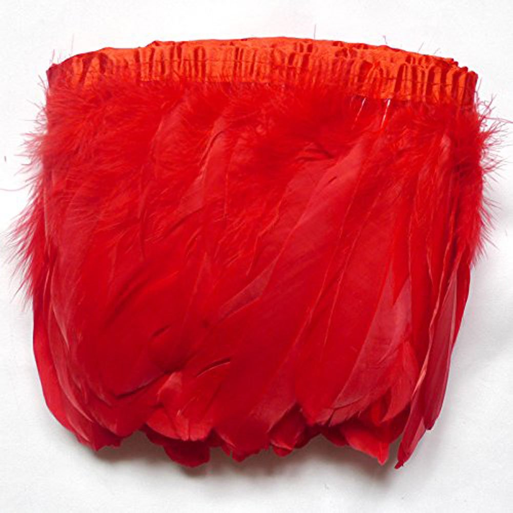 KOLIGHT 2m Natural Dyed Goose Feathers 15~20cm Trim Fringe for DIY Dress Sewing Crafts Costumes Decoration (RED)