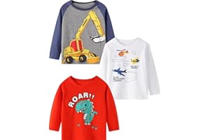 BIBNice Toddler Boy Long Sleeve Shirts Kids Cotton Fall Top Crewneck Clothes 2-7 Years