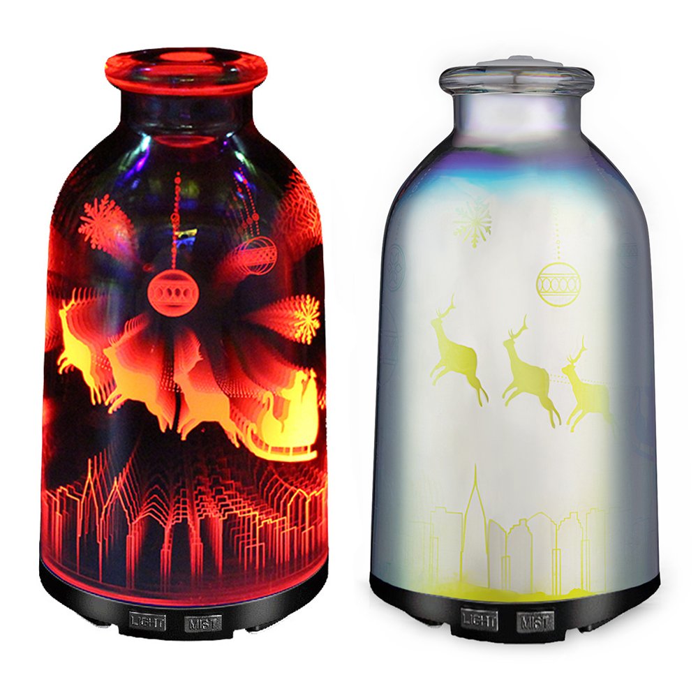COSVI 3D Effect Glass Ultrasonic Oil Diffuser Humidifier, 120ML Cool Mist Aroma Diffuser Aromatherapy with Auto Shut-off Function, Whisper quiet Operation(3D Effect Glass Cover)