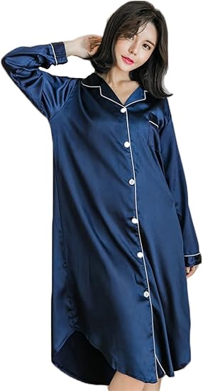 Amazon レモンツリーセブン Lemon Tree7 レディース ルームワンピー ガウン レディース ルームウェア ルームウエア パジャマ 部屋着 可愛い サテン 無地 スベスベ 長袖 ルームワンピ ワンピース 前開き 涼しい 大きいサイズ パジャマ ルームウェアトップス 通販