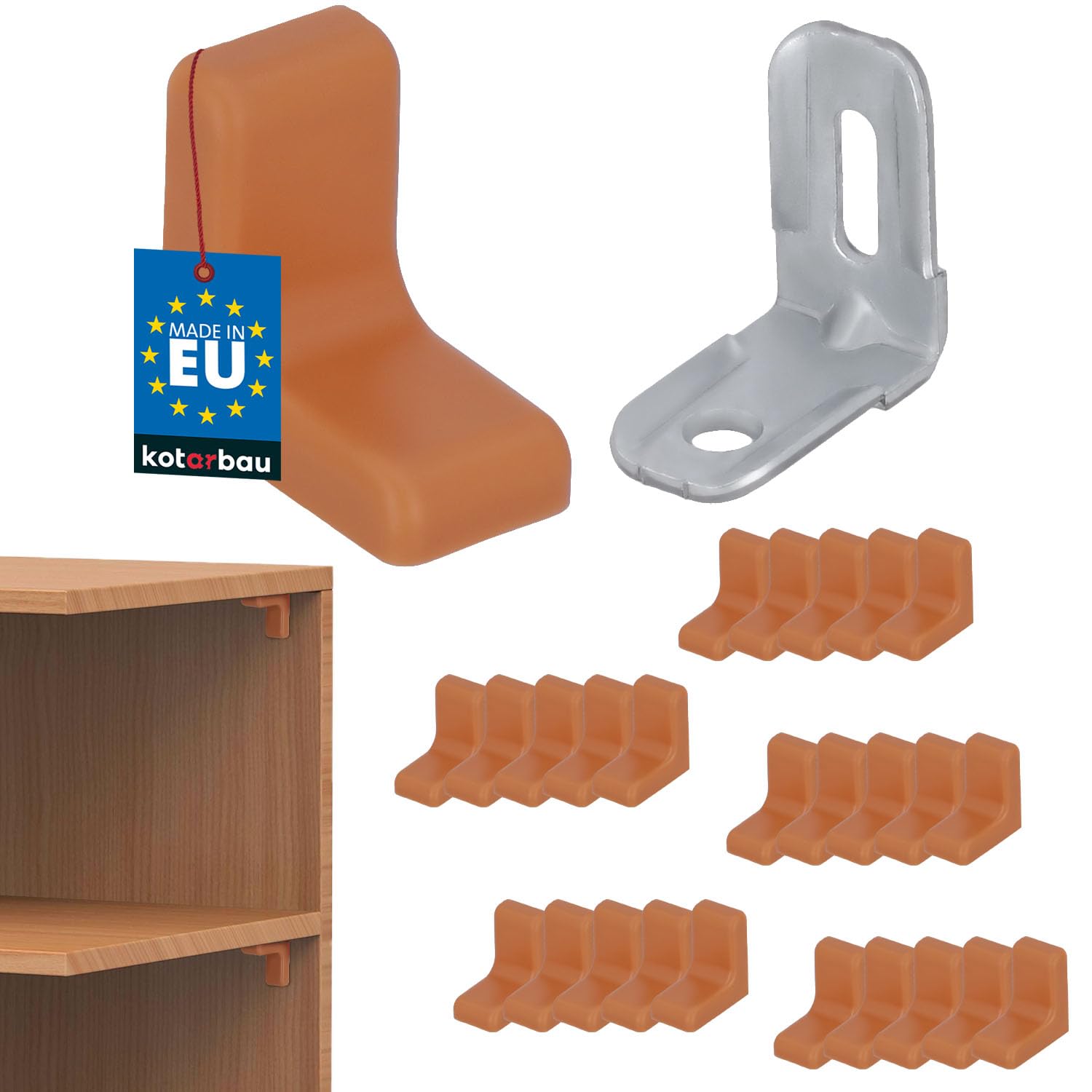 KOTARBAU® Set of 25 Metal Shelf Brackets with Plastic Trim for Furniture Alder
