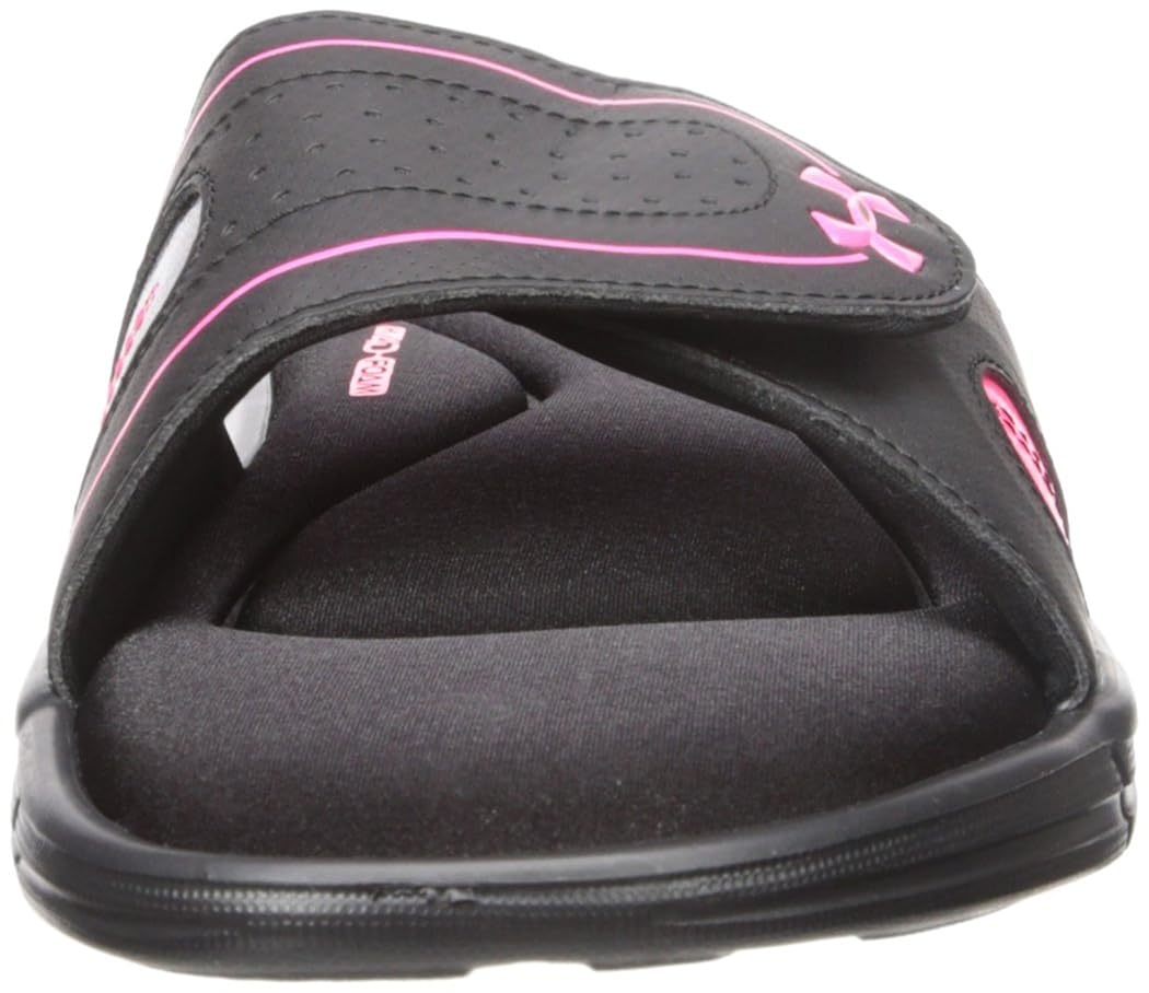 under armour women's ignite viii slide sandal black (001)/white 6 b(m) us