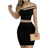 winkbay Women's Elegant Off The Shoulder Dress Sequin Bodycon Mini Evening Party Cocktail Dresses