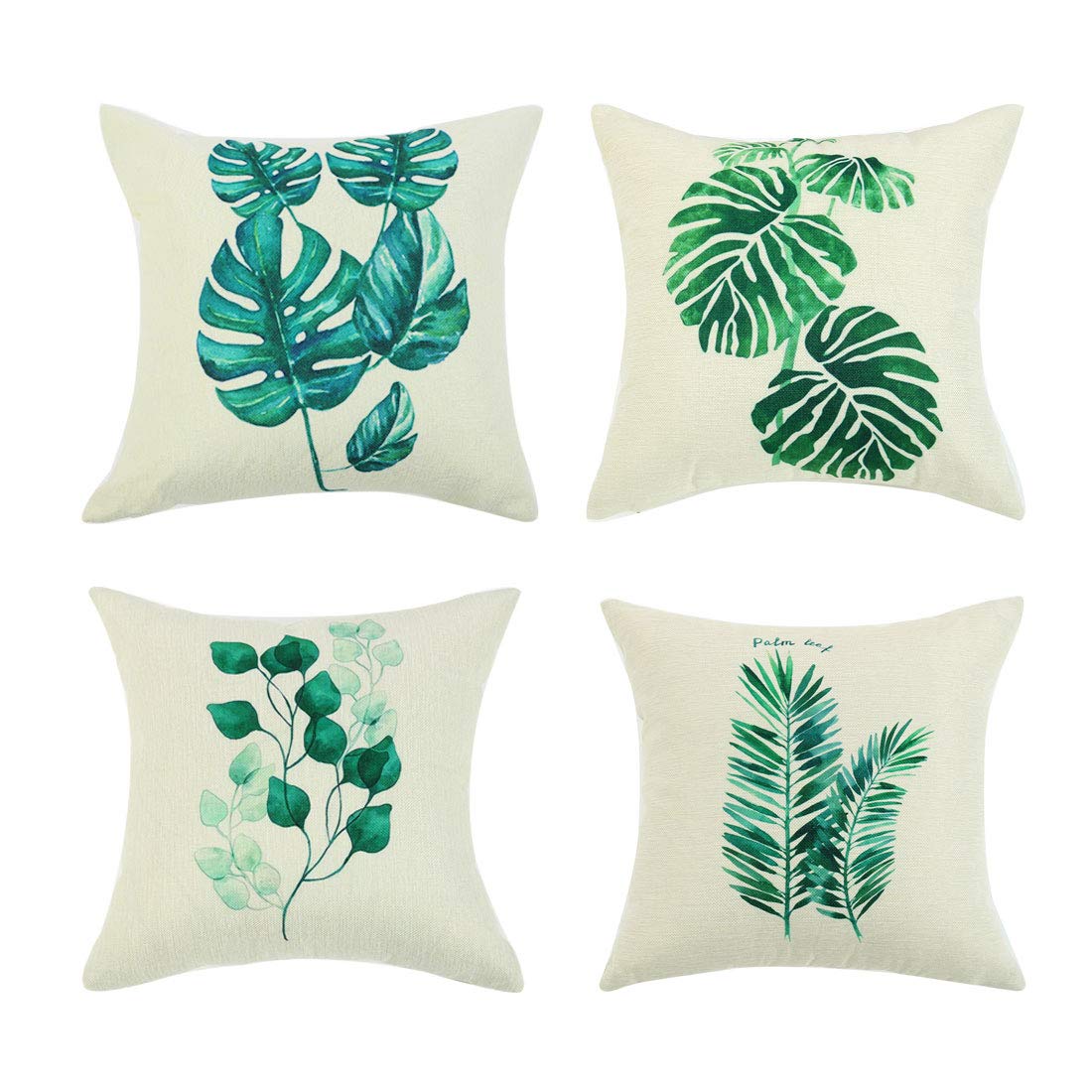 Piccocasa Pack Of 4 Green Leaves Throw Pillow Cover Pattern