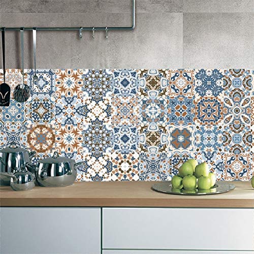 Wall Tile Peel and Stick, Moroccan Style PVC Refurbished Wall Stickers Self-Adhesive Home Decor (AA)