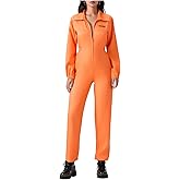 iTranyee Adult Halloween Prisoner Costume Long Sleeve Orange Prison Jumpsuit Unisex Fancy Inmate Jail Uniform Party Outfits