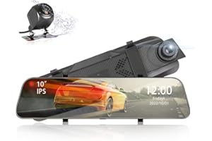 AUKEPO Mirror Dash Cam Backup Camera, 10" Full Touch Screen Video Recording System for Cars, 1080P Front and Rear View Dual Cameras, Night Vision GPS Reverse Parking Monitor with Loop Recording