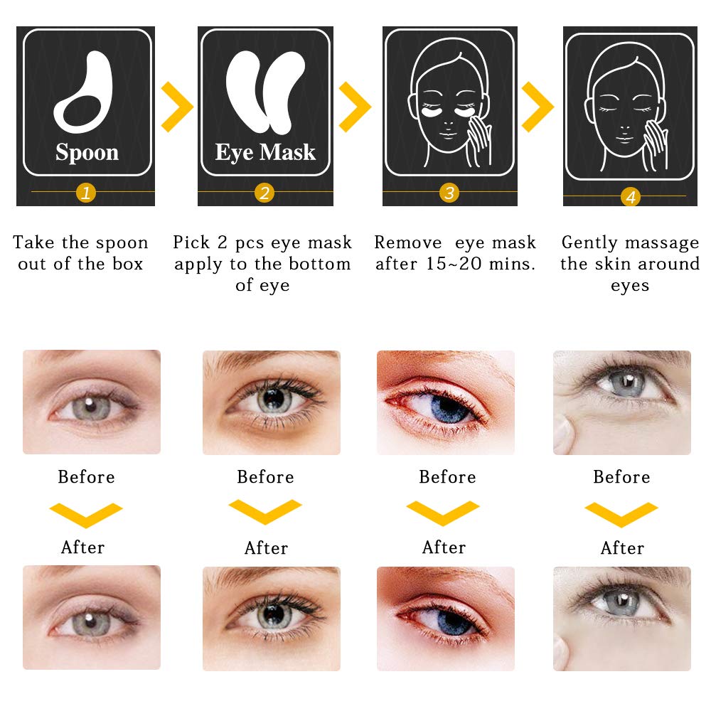 Poit Under Eye Gold Patches, Eye Gel Pads, Eye Treatment Mask, Reduces Wrinkles and Puffiness, Lightens Dark Circles, 60 PCS