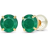 Solid 925 Sterling Silver Gold Plated 6mm Round Genuine Birthstone Gemstone Hypoallergenic Stud Earrings For Women