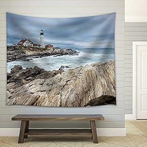 Portland Head Lighthouse in Cape Elizabeth, Maine - Fabric Wall Tapestry Home Decor - 51x60 inches