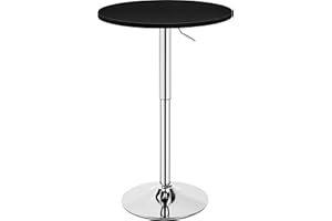 Yaheetech Round Bar Table, Adjustable Height and 360° Swivel Pub Tables, Cocktail Table with MDF Top, Silver Leg Base for Bar, Bistro, Café, Black