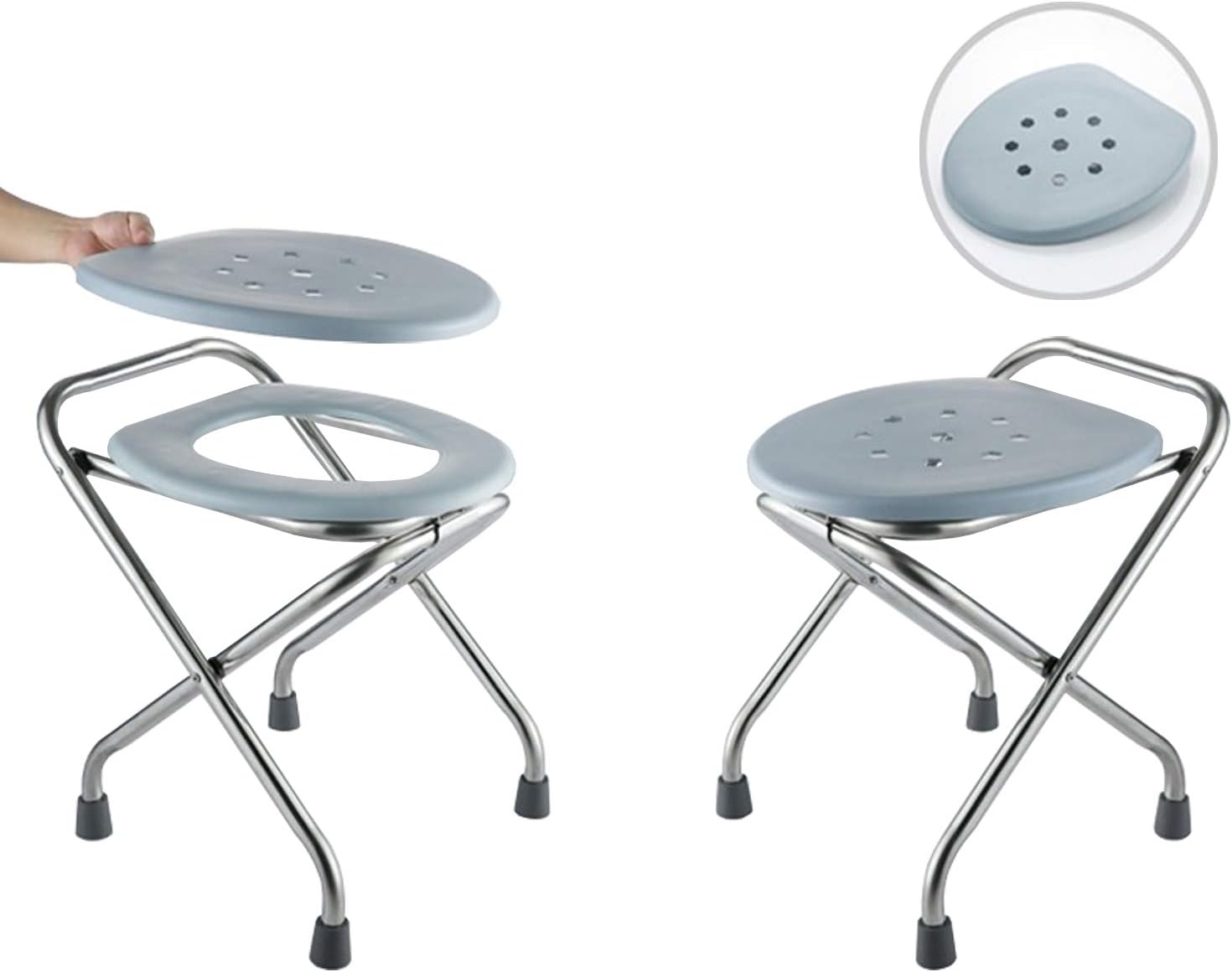 BLIKA 16.5" High Stainless Steel Folding Commode Portable Toilet Seat, Commode Chair with Lid, Camp Toilet Seat Perfect for Camping, Hiking, Trips, Construction Sites : Sports & Outdoors