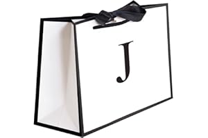 QLSKO Initial Gift Bag with Bow Ribbon Personalized Horizontal Paper Bag Monogrammed Birthday Gifts for Women Men (J-Small)