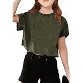 Girls Short Sleeve Crop Tops Kids Fashion Athletic Crew Neck Cropped T Shirts Casual Basic Tees