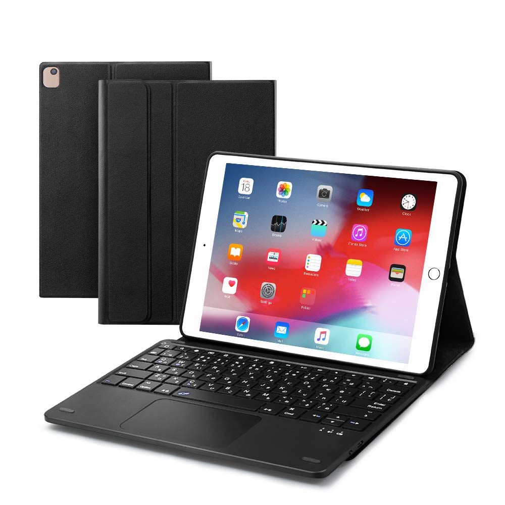EWiN® 最新型 iPad第9世代 iPad10.2/10.5インチキーボードケース JIS基準日本語配列 第8世代2020 bluetoothキーボード タッチパッド搭載 脱着式 2台のiOSデバイス切り替え可能 ipad air3 ipad pro ブラック商品画像