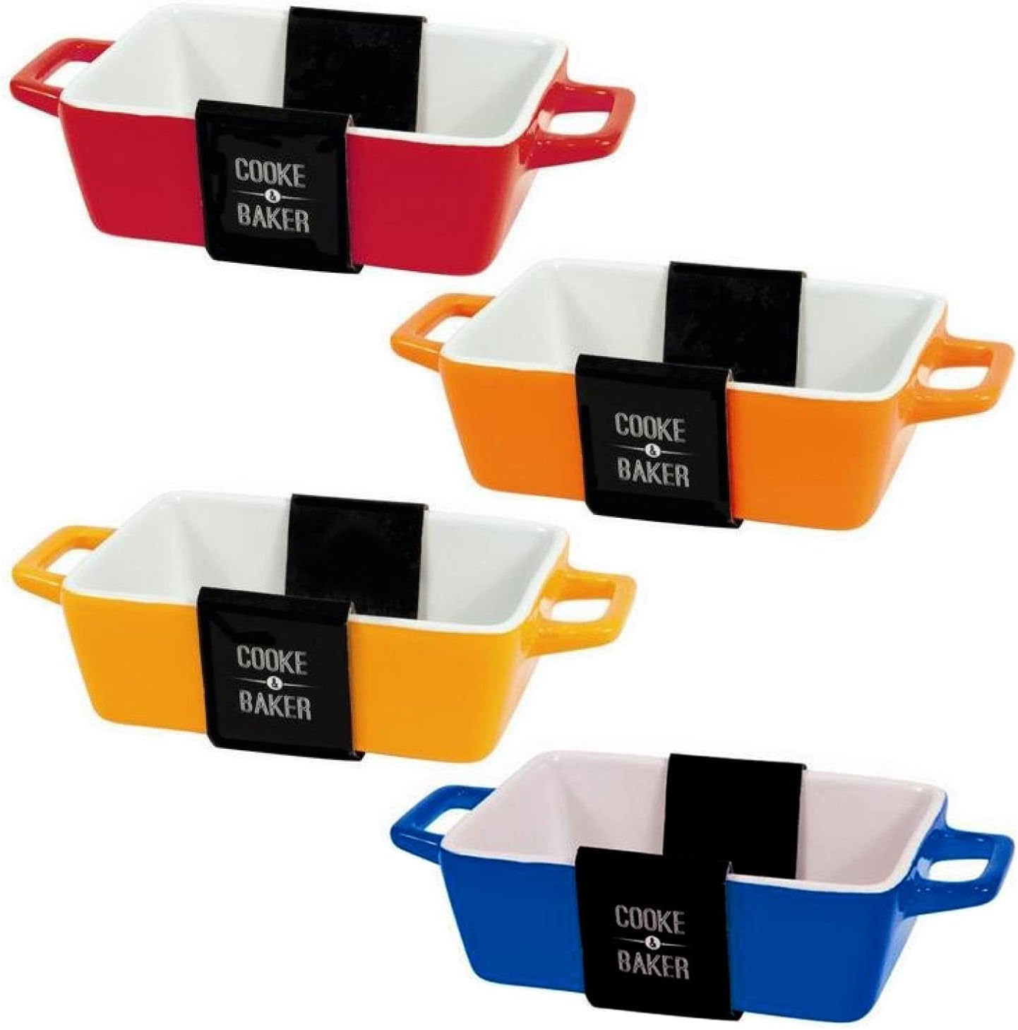 Set Of 4 Rectangular Bright-coloured Small Oven To Table Lasagne/ Pie/ Casserole/ Tapas/ Baking Dish (5x 10x 12cm)