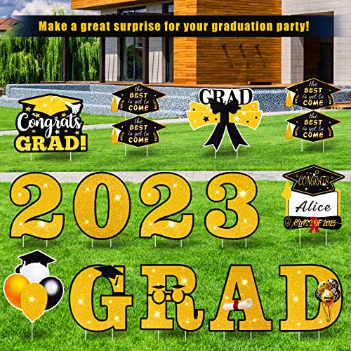 2023 Graduation Yard Sign, 16 Pcs Congrats Grad Decorations, Waterproof Outdoor Yard Lawn Decorations with 34 Stakes for Outdoor Graduation Party Favors Decoration Supplies