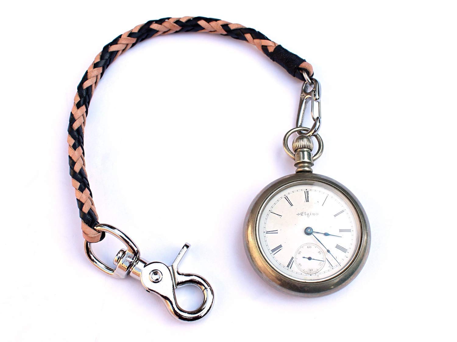 Braided Leather Pocket Watch Chain Handmade