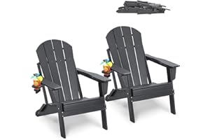 VEVOR Adirondack Chair Plastic, Set of 2 All-Weather Portable Folding Fire Pit Chair, Outdoor Adirondack Patio Chair with Cup