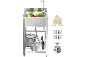 Granper 22in Stainless Steel Utility Sink, laundry sink with Cabinet, Outdoor Sink Station for Lawn & Garden