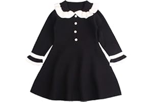 Peecabe Ruffles Toddler Girls Sweater Dress Soft Warm Long Sleeve V-Neck 2-6T Knitted Dress for Fall Winter