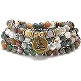 108 Mala Beads Bracelet Necklace with Yoga Symbol Buddha Charm – Gold-Plated Meditation Jewelry, Healing Stone, Ideal Spiritual Gift for Yoga & Meditation