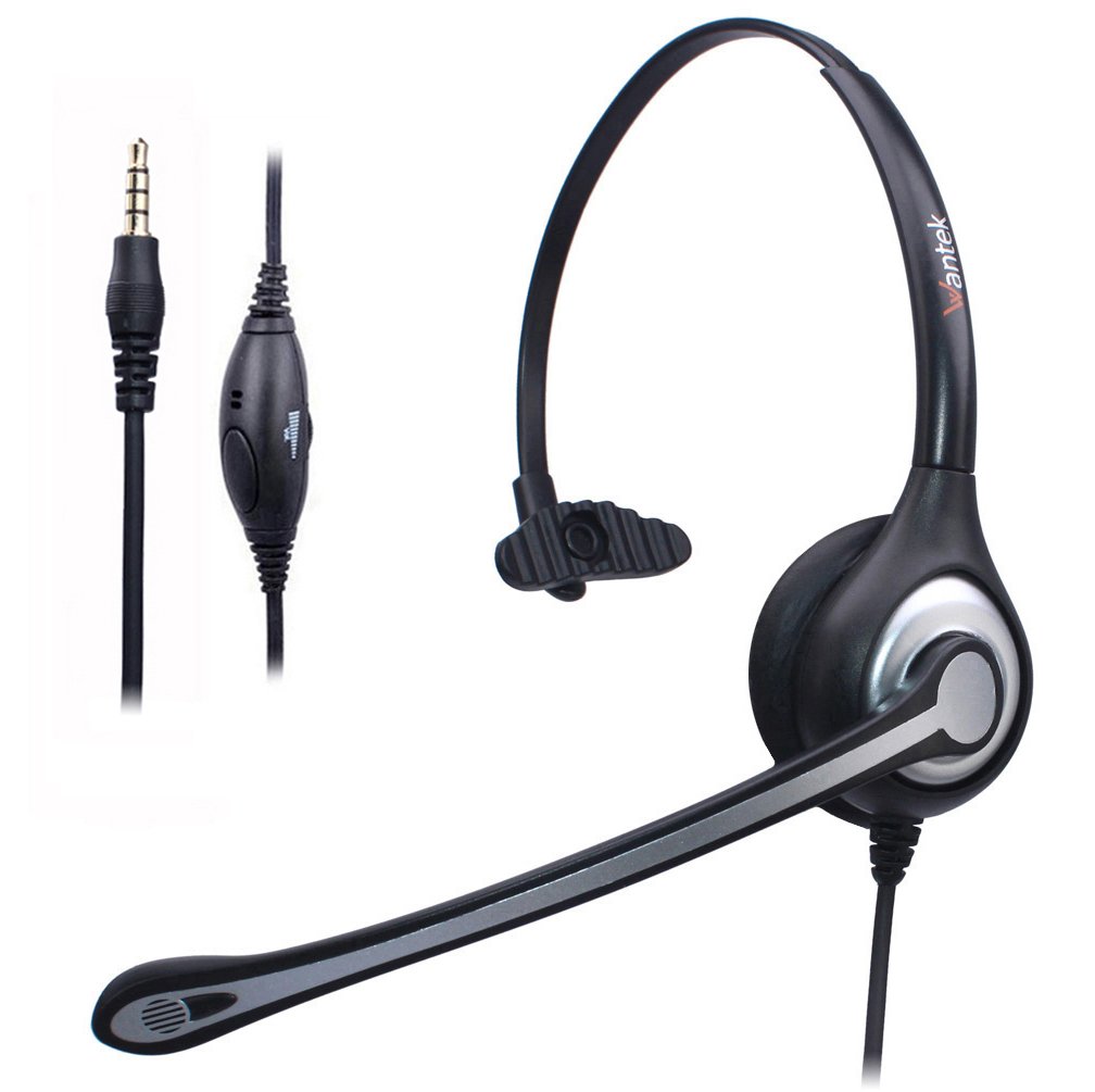 Wantek Wired Cell Phone Headset Mono with Noise Canceling Mic and