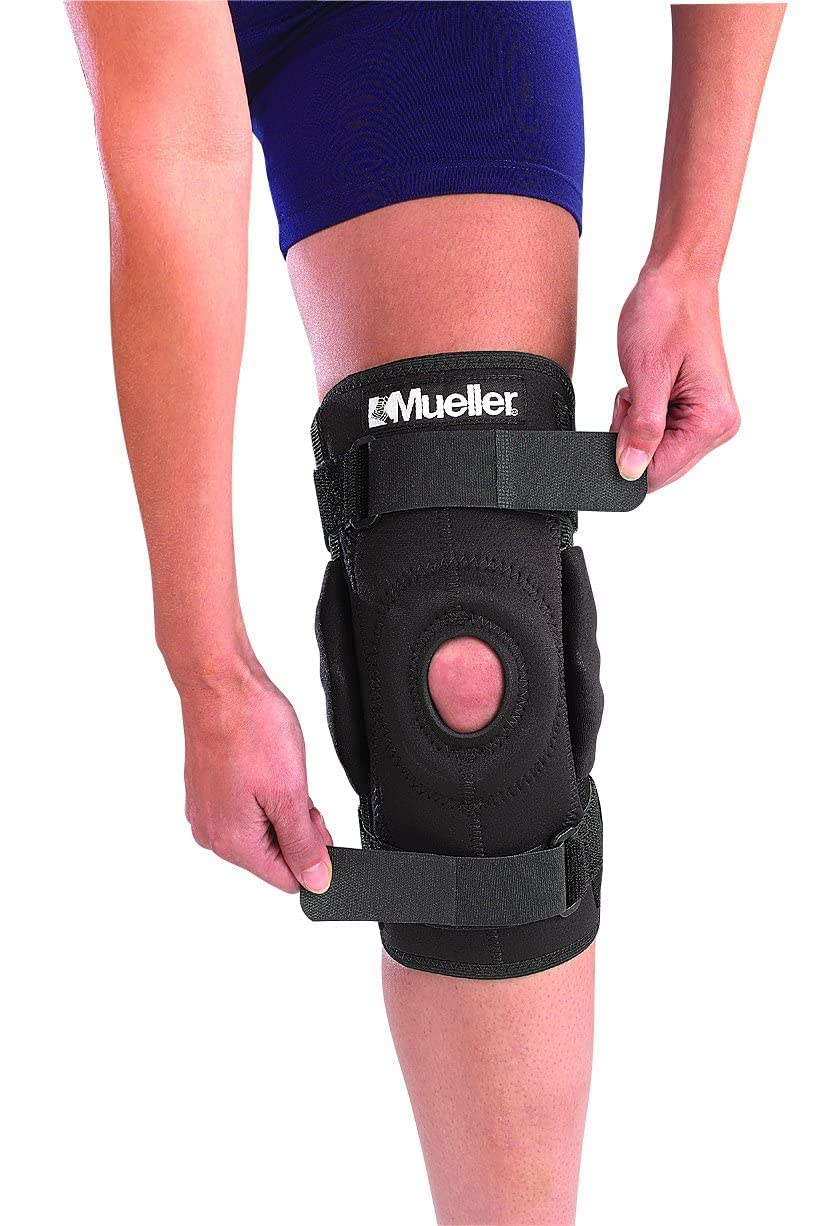 MUELLER Sports Hinged Wrap Around Knee Brace for Adults, Men and Womens Size, Knee Suport for Pain, Injury, or Arthritis, Black, Large