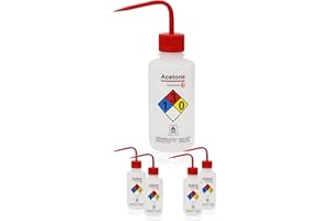 LABINVO 4pcs of Acetone Wash Bottles, Vol.500ml (17oz), Narrow Mouth, Self-Venting Safety Wash Bottles, LDPE Material, IN-WBA500
