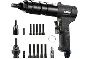 KIARUO Pneumatic Rivet Nut Gun 3/8-16, 1/2-13 Self-Locking Head Gun with Replacement Mandrels, Industrial Grade Adjustable Speed Pull Rivnut Tool Kit MODEI:LM05 Seesaw Switch