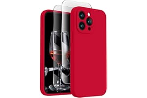 FireNova Designed for iPhone 15 Pro Case, Silicone Upgraded [Camera Protection] Phone Case with [2 Screen Protectors], Soft Anti-Scratch Microfiber Lining Inside, 6.1 inch, Deep Red