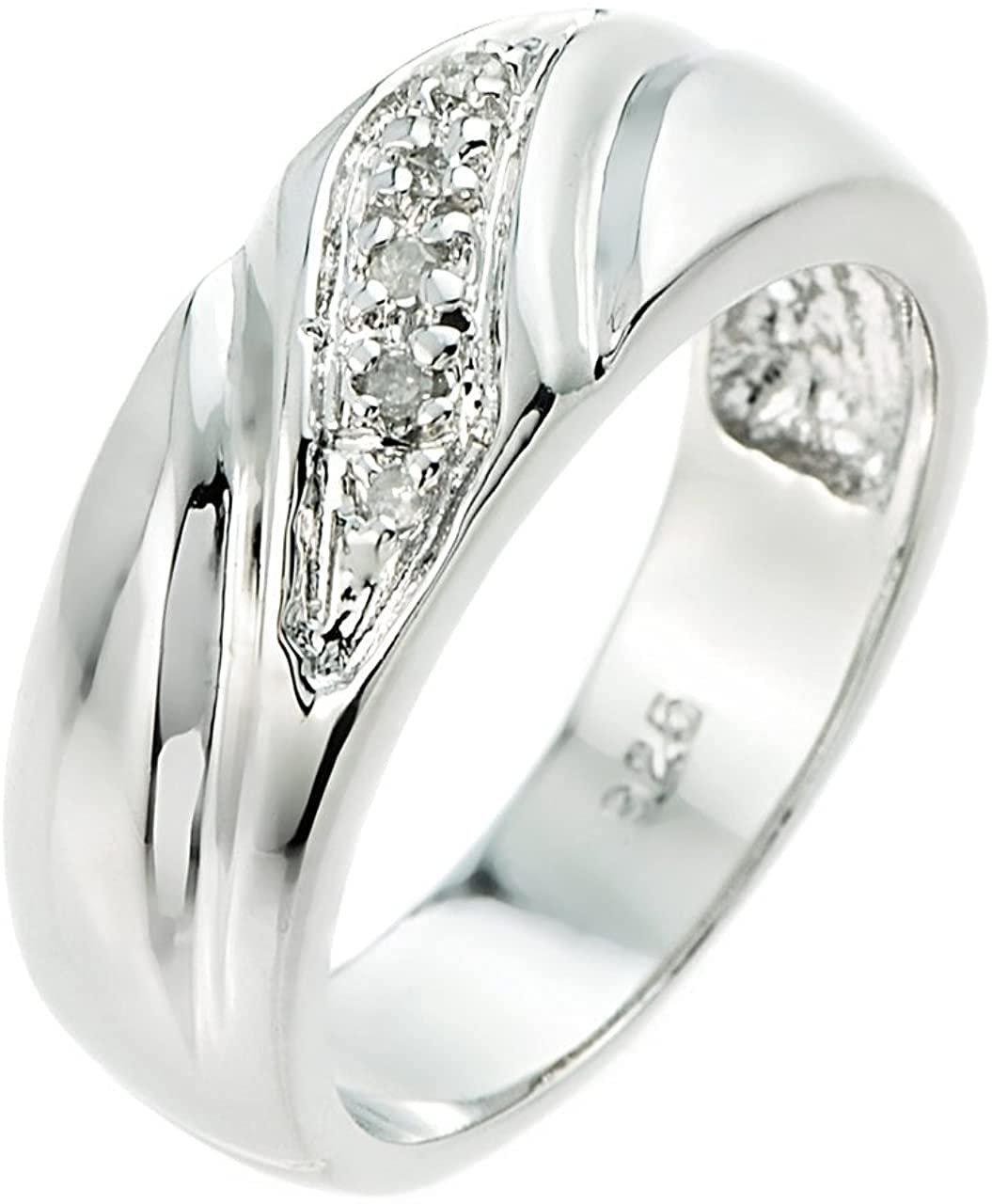 Claddagh Gold Anillo de boda de plata de ley 925 con diamantes para hombre (color J-K, claridad I1-I2), talla 4