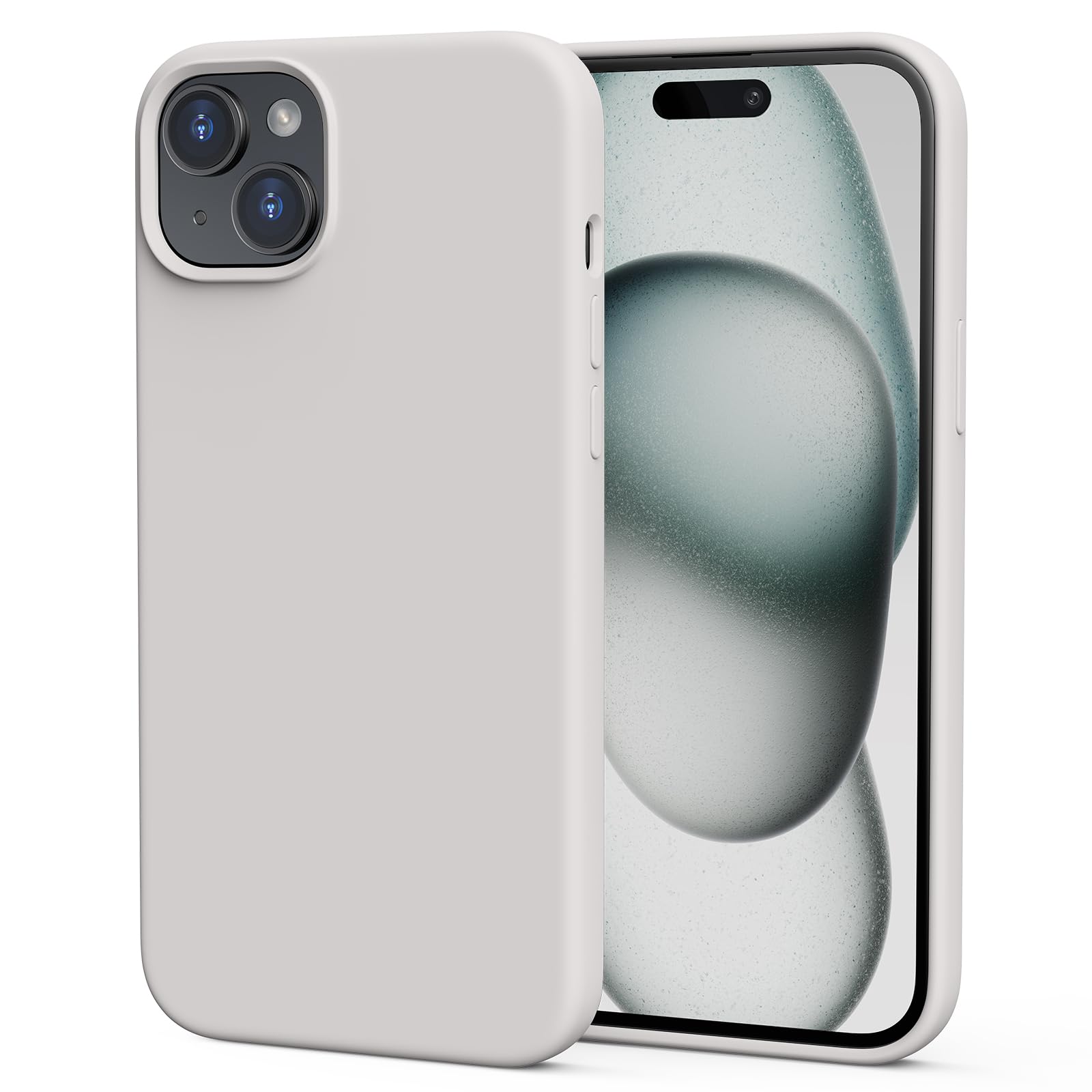 TIIXXA Silicone Case Designed for iPhone 15 plus Case 6.7 Inch, Soft Ultra Slim Protective Shockproof Liquid Silicone Phone Case Cover with Anti-Scratch Microfiber Lining Antique white