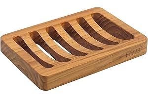 Slotted Bar Soap Holder Teak Wood by HTB, Kitchen Wooden Sponge Holder, Self Draining Soap Dish for Shower, Sink, Bathroom, Bathtub, RV