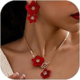 Peraca Cris Flower Earrings Necklace Set Spring Flower Jewelry Big Statement Earrings Summer Vacation Charm Necklace Beach Vacation Essentials