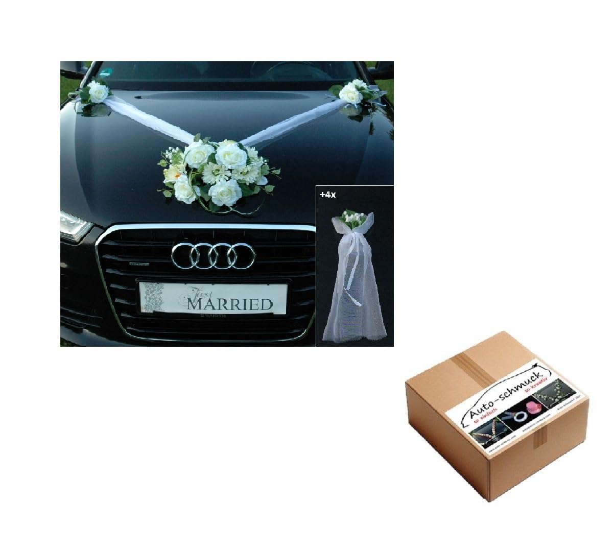 Car Decoration Lace Bouquet Car Jewellery Bride Couple Rose Decoration Wedding Car Wedding Decoration Car (SS GER White)
