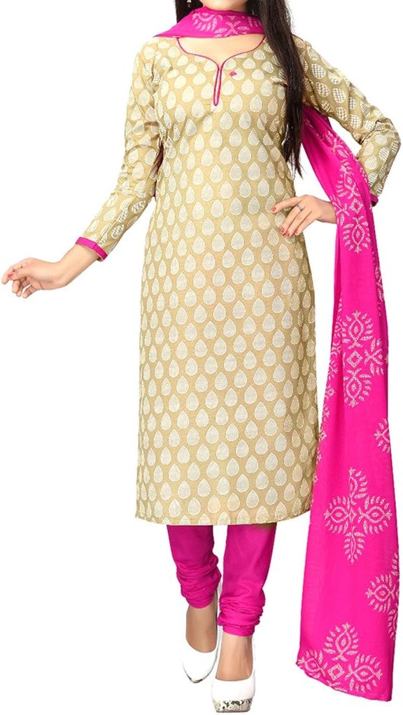 Unstitched Crepe Casual Wear Salwar Suit In Beige Colour